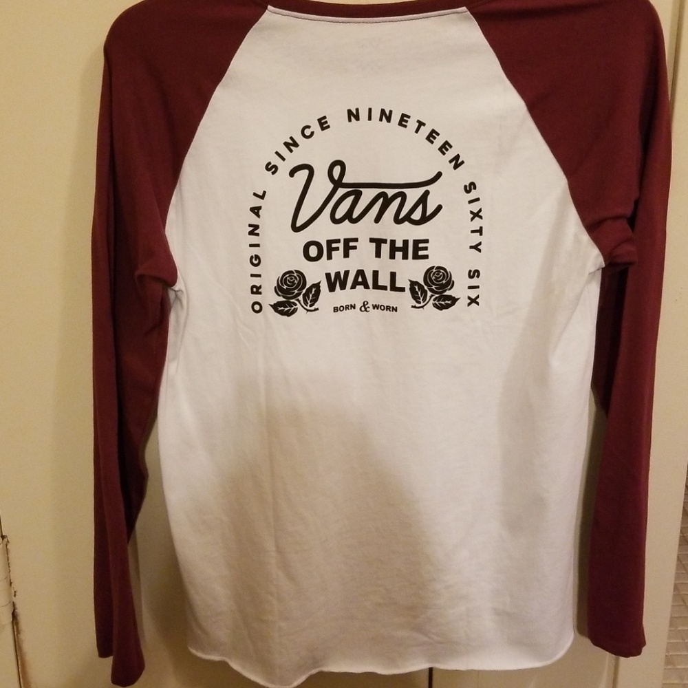 Long Sleeved White & Maroon Vans Raglan Shirt